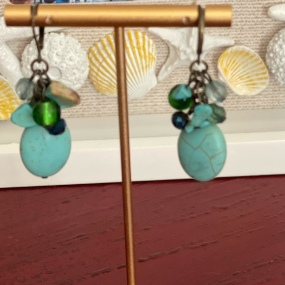Fashion Jewelry Blue Faux Turquoise Dangle Earrings # 223 - Picture 2 of 4